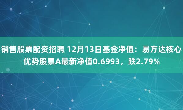 销售股票配资招聘 12月13日基金净值：易方达核心优势股票A最新净值0.6993，跌2.79%