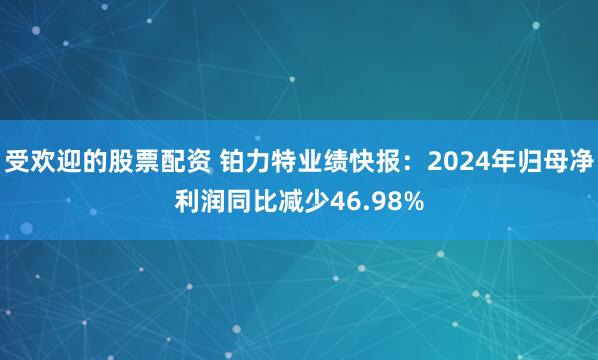 受欢迎的股票配资 铂力特业绩快报：2024年归母净利润同比减少46.98%